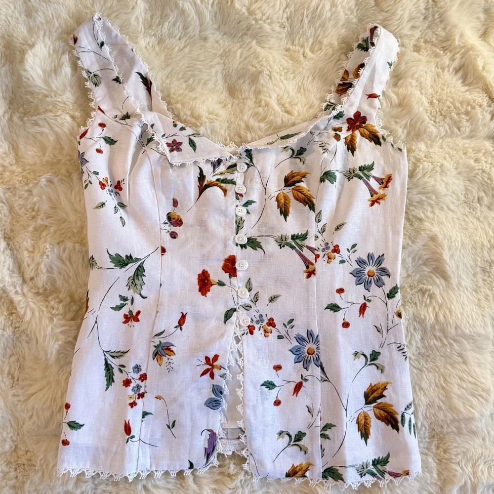 Reformation Viola Linen Top In Corsini, brand new, never worn, no flaws. - Picture 1 of 9